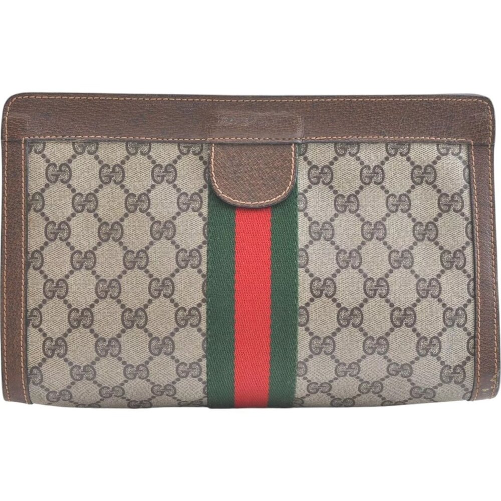 089206AR (G2) Gucci Clutch Bag Sherry Line Brown PVC